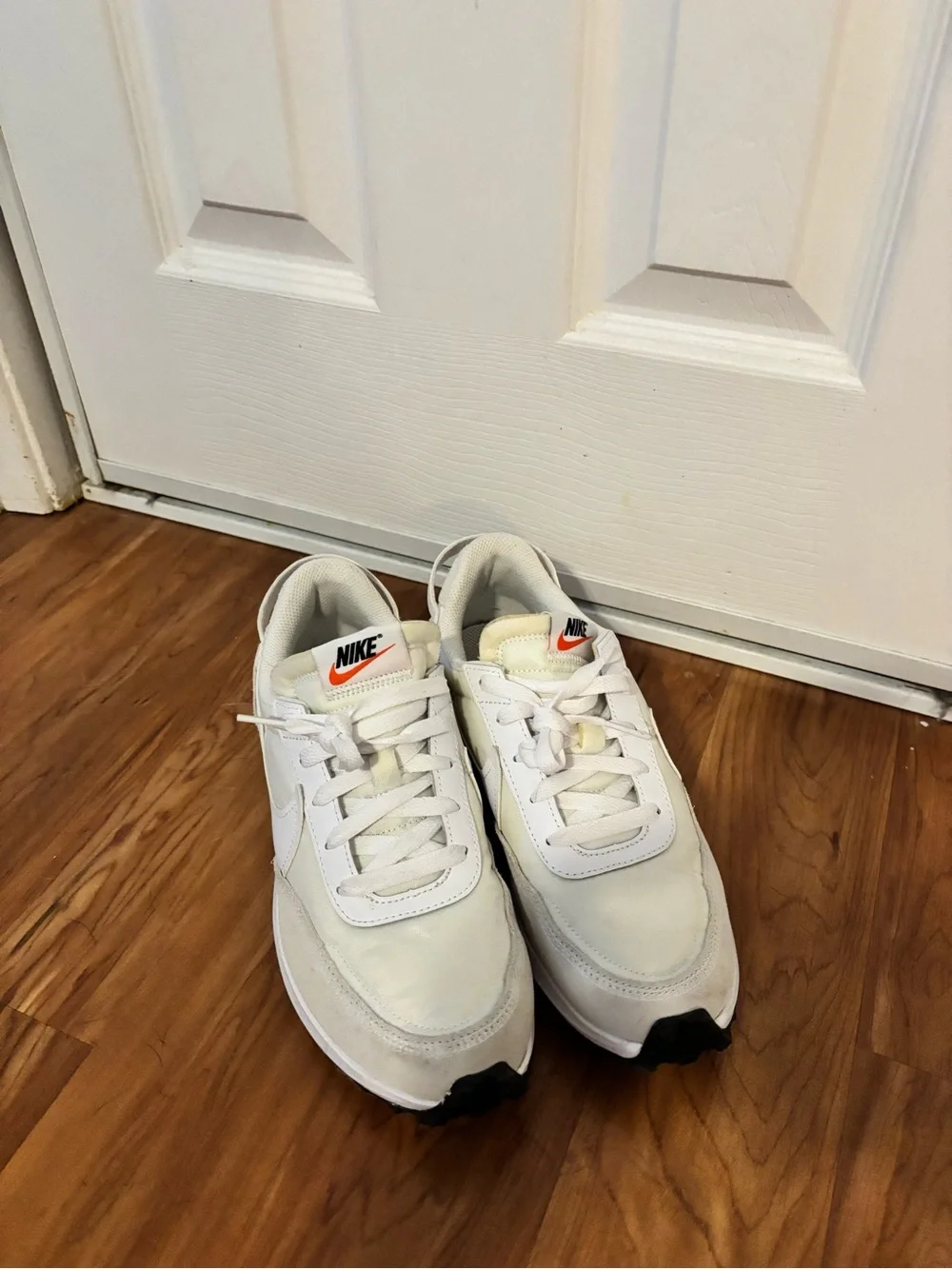 Nike Women’s White and Cream Trail-Style Sneakers with Black Outsole